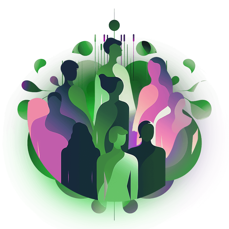 Illustration of people shapes inside a circular format